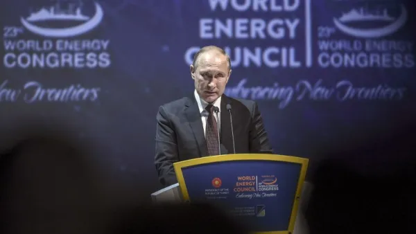 Russian President Vladimir Putin gives a speech during the 23rd World Energy Congress on October 10, 2016 in Istanbul. (AFP/Ozan Kose)