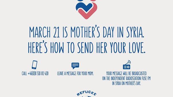 A Swedish charity has set up a hotline to let refugees broadcast special messages back to their moms in Syria.