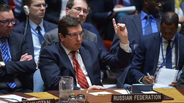 Russia's Deputy Ambassador to the UN, Vladimir Safronkov. at a Security Council Meeting April 7 2017. (AFP/Jewel Samad) 