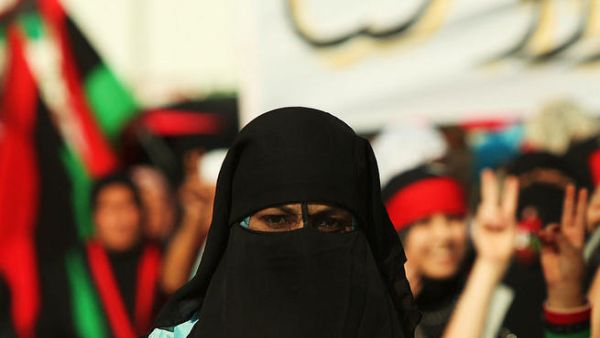  Libyan girl wearing a niqab during the demonstrations against the regime of Gaddafi in Bayda, Libya (Wikimedia Commons)