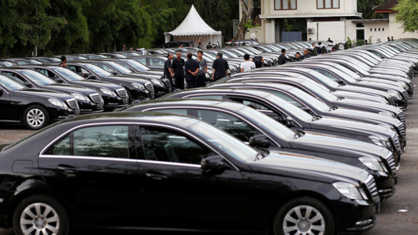 Limousines parked outside a government tourism office in Nusa Dua ahead of King Salman's visit to Bali. The Saudi State has a long history of trade with Germany.