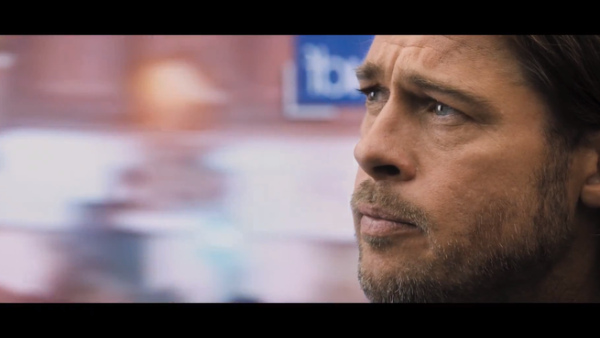 Brad Pitt takes on the zombies in World War Z. (screen grab from YouTube trailer)
