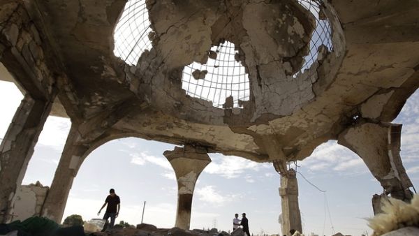 The inside of a destroyed mosque in Sirte, Libya. (AFP/File)