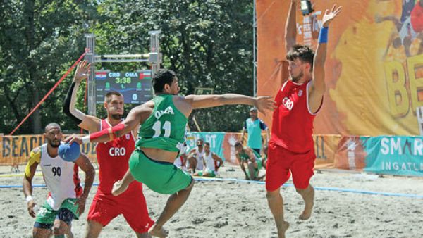 

Oman's Marwan al Dughaishi attempts to score against Croatia during the opening match of the beach handball worlds in Budapest, Hungary on Tuesday (Photo: Muscat Daily)