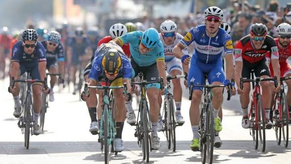 Italy's Elia Viviani of Quick Step Floors wins the Ras Al Khaimah stage of the Dubai Tour on Wednesday. (Photo by Dhes Handumon)