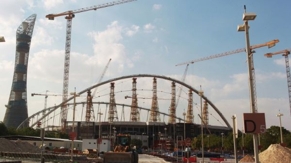 A general view taken on November 13, 2014 shows Khalifa Stadium in Doha which is undergoing complete renovation in preparation to host some of the matches for the 2022 World Cup in Qatar. Football's world governing body FIFA has cleared Qatar and Russia of corruption and ruled out a re-vote for the 2018 and 2022 World Cup tournaments despite widespread allegations of wrongdoing. AFP PHOTO/STR
STR / AFP
