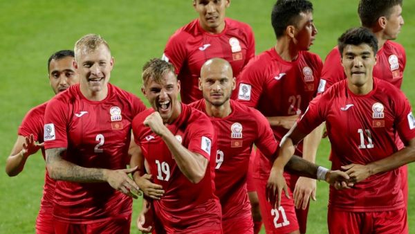 Kyrghyzstan's forward Vitalij Lux (2nd-L) celebrates with his teammates after scoring a goal during the 2019 AFC Asian Cup group C match between Kyrgyzstan and Philippines at Maktoum Bin Rashid Al-Maktoum Stadium in Dubai on January 16, 2019.
AFP