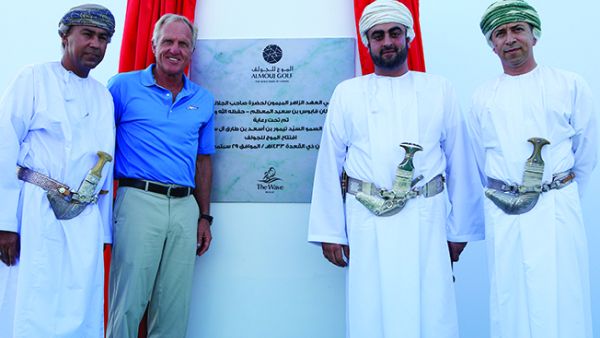 (L-R) Abdullah Al-Shidi, Greg Norman, HH Sayyid Taimur bin As'ad and HE Sultan bin Hamdoon