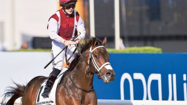 One Man Band ridden by Sam Hitchcott and trained by Doug Watson wins the Godolphin Mile (source: Clint Egbert/Gulf News)