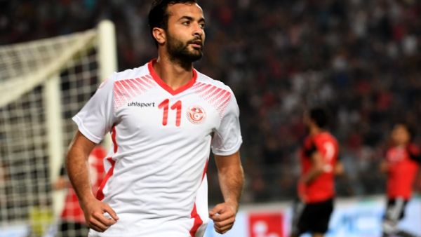 Tunisian striker Taha Yassine Khenissi celebrates after scoring against Egypt during their African Cup of Nations CAN 2019 preliminary stage qualification football match in Rades on June 11, 2017.
FETHI BELAID / AFP
