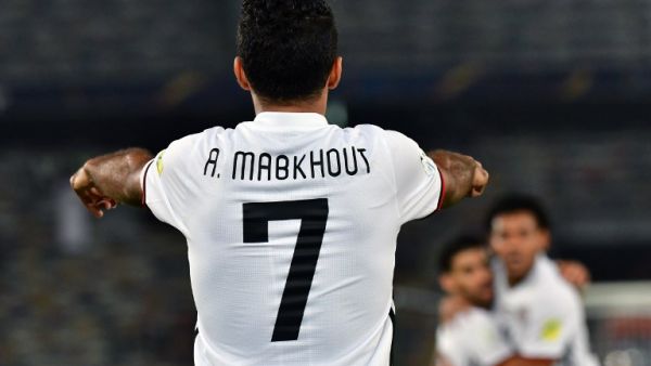 Al-Jazira's Emirati forward Ali Mabkhout celebrates after scoring a goal against Urawa Reds during their FIFA Club World Cup quarter-final match at Zayed Sports City Stadium in the Emirati capital Abu Dhabi on December 9, 2017.
GIUSEPPE CACACE / AFP