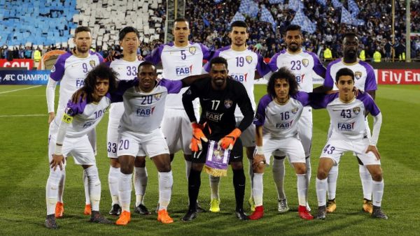 Al-Ain's starting eleven pose for a group picture ahead of the AFC Asian Champions League group D football match on March 12, 2018, at the Azadi Stadium in Tehran.
ATTA KENARE / AFP