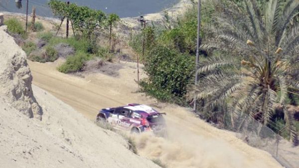 Qatar’s Nasser Attiyah and co-driver Matthieu Baumelon on their way to winning the Jordan Rally at the Dead Sea area on Saturday (Photo: Amjad Ghsoun/Jordan Times)