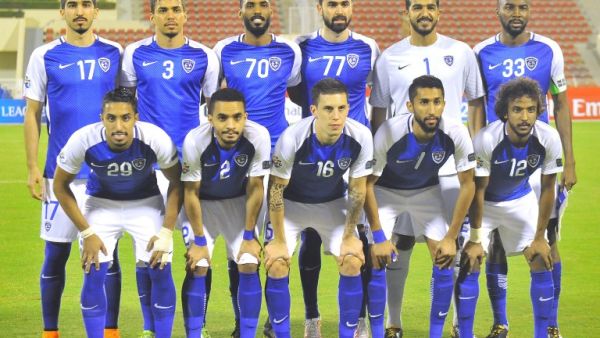 Al-Hilal's starting eleven pose for a group shot ahead of the Asian Champions League semi-final football match between Persepolis and Al-Hilal at the Sultan Qaboos Sports Complex in Muscat on October 17, 2017.
STRINGER / AFP