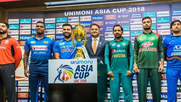Anshuman Rath, Angelo Mathews, Rohit Sharma, Binay Shetty, Executive Director, Finablr, Sarfraz Ahmed, Mashrafe Mortaza and Asghar Stanikzai attended the unveiling of the Unimoni Asia Cup 2018 at the Dubai International Cricket Stadium on Friday. (Photo: Khaleej Times)