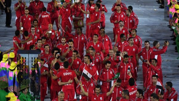 Members of the Egypt delegation parade during the opening ceremony of the Rio 2016 Olympic Games at the Maracana stadium in Rio de Janeiro on August 5, 2016.
PEDRO UGARTE / AFP