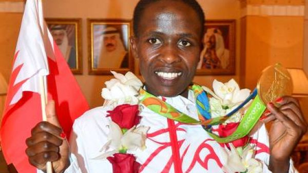 Ruth Jebet is felicitated after she arrives in Bahrain following her achievements in Rio and Paris (Photo: BNA)