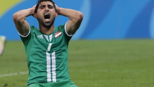 Ahmed Hammadi of Iraq, reacts during their Rio 2016 Olympic Games First Round Group A men's football match South Africa vs Iraq at the Corinthians Arena, in Sao Paulo, Brazil, on August 10, 2016.
Miguel SCHINCARIOL / AFP