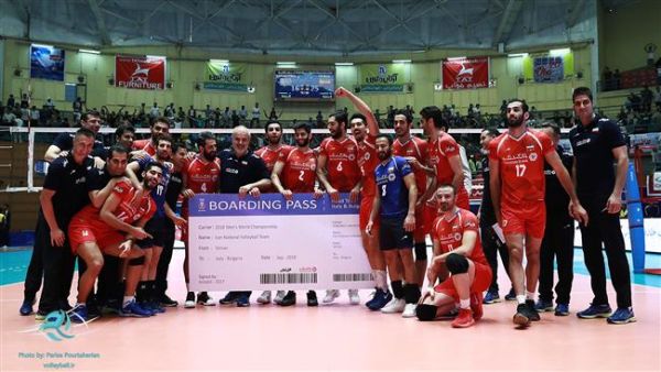 Members of the Iran men’s national volleyball team celebrate their qualification for the 2018 FIVB Volleyball Men's World Championship. (Photo: Press TV)