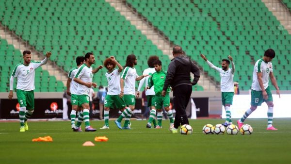 Iraqi national football team players take part in a training session on February 27, 2018 in the city of Basra a day ahead of their friendly match against Saudi Arabia.
It is the first time football-mad Iraq, who almost made the cut for the 2018 World Cup themselves, have hosted an international match since 1990. With this friendly, Iraq aim to strengthen their case with world football governing body FIFA to lift the ban on them hosting competitive international matches.
HAIDAR MOHAMMED ALI / AFP