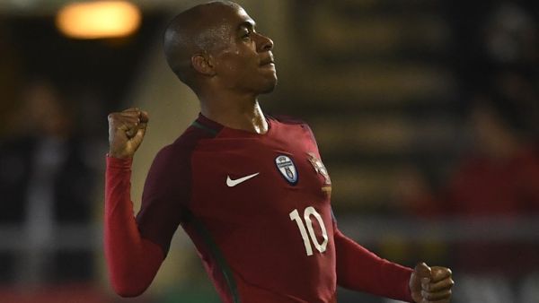Portugal's midfielder Joao Mario celebrates after scoring a goal during the international friendly football match Portugal against Saudi Arabia at the Fontelo stadium in Viseu on November 10, 2017.
FRANCISCO LEONG / AFP