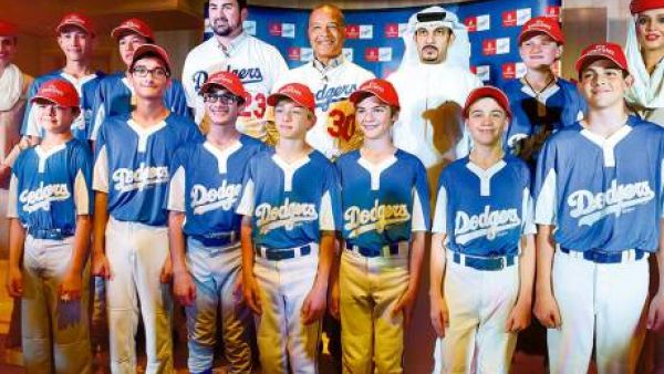 Adrian Gonzalez (centre) and Dave Roberts during the official press conference to announce a new Emirates sponsorship at Emirates Group Headquarters. (Photo: Arshad Ali/Gulf News )