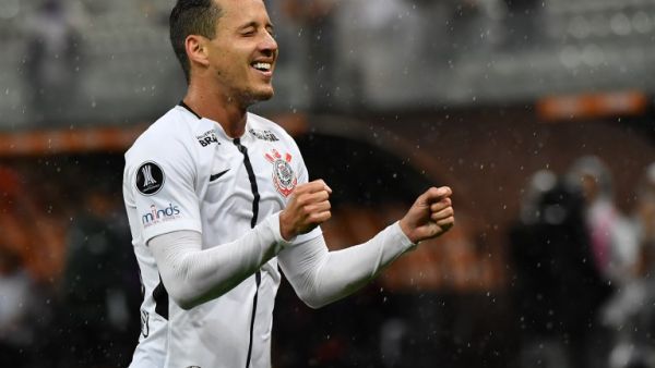 Rodriguinho of Brazil's Corinthians celebrates his goal against Venezuela's Deportivo Lara during their 2018 Copa Libertadores football match at Arena Corinthians stadium, in Sao Paulo, Brazil, on March 14, 2018.
NELSON ALMEIDA / AFP