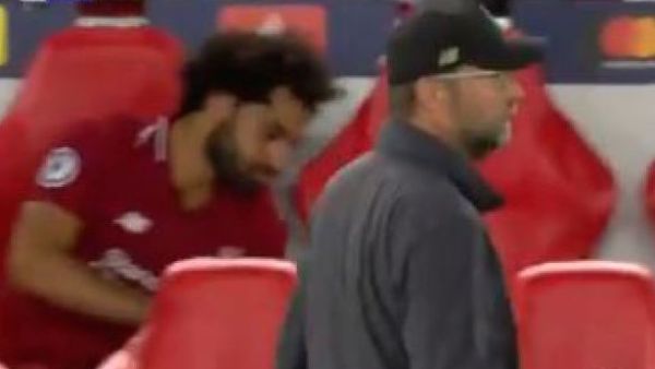 The Egypt star was caught on camera throwing a water bottle to the ground as Anfield erupted