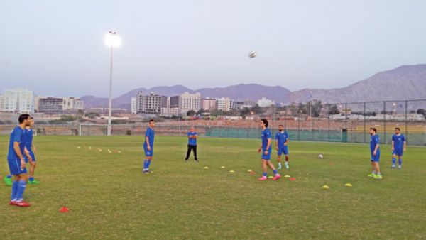 A recent photo of the Syrian team training at the outer field of the Sultan Qaboos Sports Complex in Muscat (source: Muscat Daily)