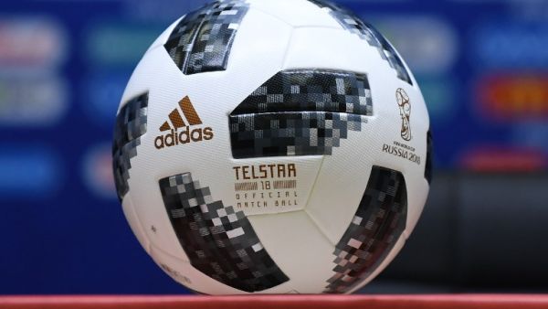 The official Adidas Telstar World Cup football is pictured prior to a press conference in Kaliningrad during the Russia 2018 World Cup football tournament. Ozan KOSE / AFP