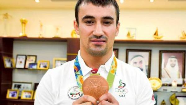Olympic bronze medalist, Sergiu Toma,with his medal during the press conference at UAE Judo Federation in Abu Dhabi (Photo: Ahmed Kutty/Gulf News)
