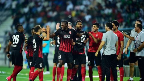 Al Ahli's Makhete (99) scores a crucial first goal of the game against Al Shabab. (Photo: Clint Egbert/Gulf News)
