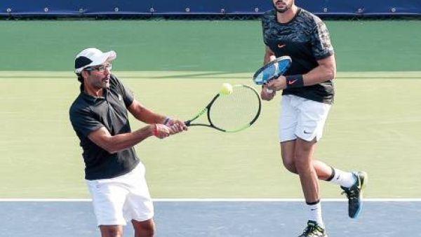 UAE’s Omar Behroozian (left) and his doubles partnerAmirvala Madanchi in action at this year’s Dubai Duty Free Tennis Championships. (Photo: Ahmed Ramzan/ Gulf News)