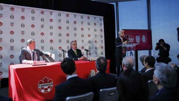 Sunil Gulati President of US Soccer Federation speaks during a press conference after announcing the next 2026 World Cup in North America on April 10, 2017 at the One World Trade Center in New York. USA, Mexico and Canada announced a joint bid to stage the 2026 World Cup on Monday, aiming to become the first three-way co-hosts in the history of FIFA's showpiece tournament.
KENA BETANCUR / AFP