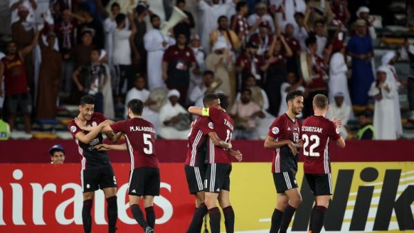 Al-Wahda's players celebrate scoring during the AFC Asian Champions League group B football match against Zob Ahan on March 12, 2018, at the Zayed Sports City Stadium in Abu Dhabi.
KARIM SAHIB / AFP