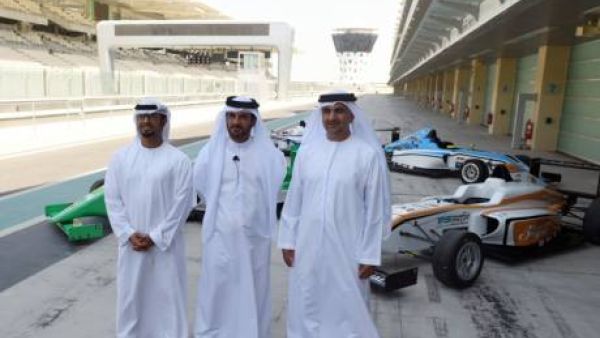 Aref Al Awani, Abu Dhabi Sports Council General Secretary, Mohammad Bin Sulayem and Ahmed Al Kaabi at the Yas Marina Circuit during the official launch of its 2016/17 calendar. (Photo: Ahmed Kutty/Gulf News)
