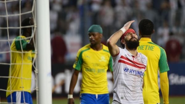 Zamalek's striker Basem Morsy reacts after losing the CAF Champions League football competition following the final match against South Africa's Mamelodi Sundowns on October 23, 2016 at the Borg el-Arab Stadium near Alexandria.
STRINGER / AFP Zamalek's striker Basem Morsy reacts after losing the CAF Champions League football competition following the final match against South Africa's Mamelodi Sundowns on October 23, 2016 at the Borg el-Arab Stadium near Alexandria.
STRINGER / AFP