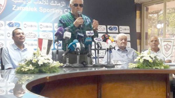 Zamalek's president Mortada Mansour speaks in the press conference of unveiling the new coach on Saturday (Photo: Zamalek's official website)