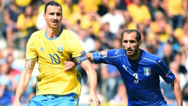 صورة أرشيفية لكييليني وإبراهيموفيتش خلال يورو 2016