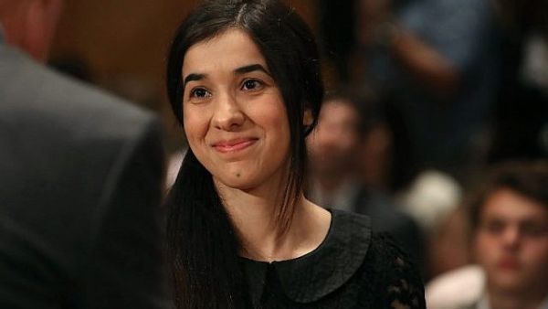 human rights activist Nadia Murad arrives at a Senate Homeland Security and Governmental Affairs Committee hearing on Capitol Hill in Washington, DC. (AFP/File)