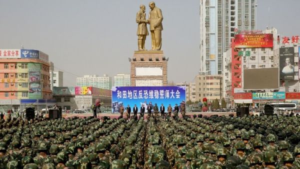An 'anti-extremism' rally in Xinjiang (AFP/FILE)