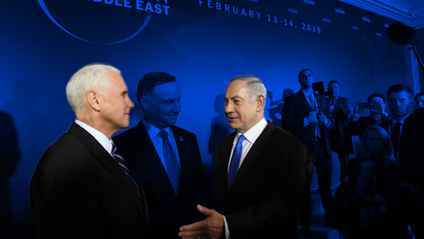 Mike Pence and Benjamin Netanyahu at the Warsaw summit (AFP/FILE, edited by Rami Khoury/Al Bawaba)