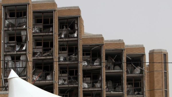 Damage to Baghdad's Babylon hotel after twin car bomb attacks Thursday night.  Daesh claimed responsibility for the attacks in a statement released Friday.  (AFP/Ali al-Saadi)