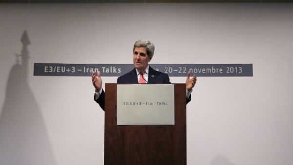 US Secretary of State John Kerry delivers a speech during a press conference at the CICG (Centre International de Conferences Geneve) after talks over Iran's nuclear programme in Geneva on November 24, 2013. [AFP/Alexander Klein]