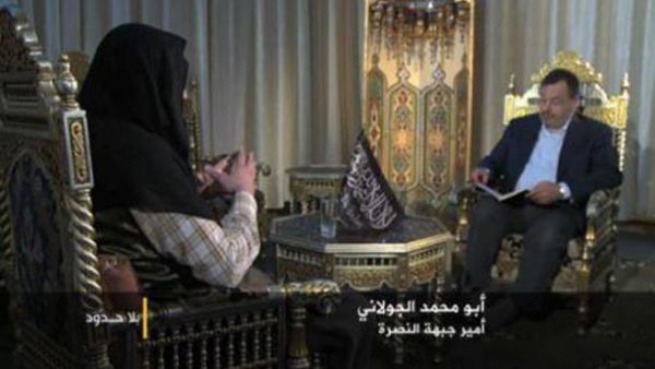 "أمير" جبهة النصرة ابو محمد الجولاني وأحمد منصور مقدم برنامج بلا حدود على فضائية "الجزيرة"