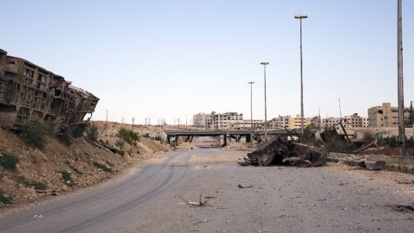 A general view taken on September 16, 2016, shows the rubble-strewn Castello Road, the main route for humanitarian assistance in to divided Syrian city of Aleppo. (AFP/Karam al-Masri)