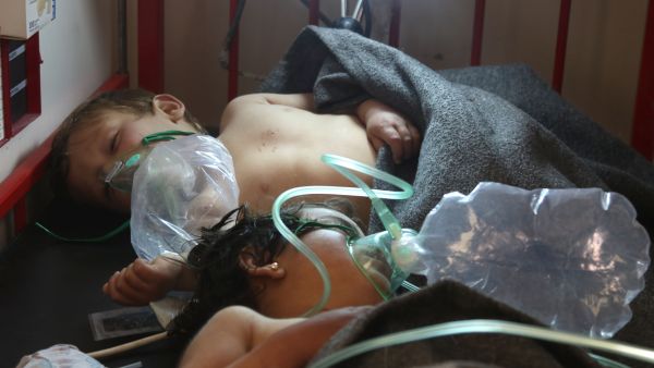 Children being treated for exposure to a chemical weapon in Idlib, Syria, on 4 April 2017. (AFP)