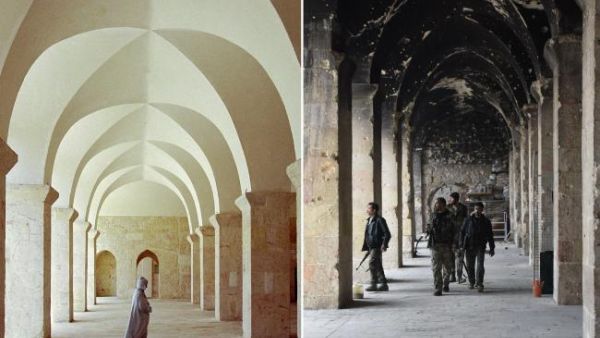 A pilgrim in a walkway around the courtyard of the Great Mosque or Omayyad Mosque on February 26, 2007 in Aleppo, Syria. In 2012, Aleppo became a site of fierce civil conflicts. [AFP]