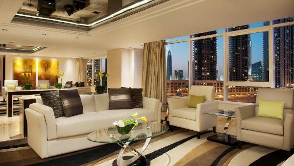 The warm lobby at DAMAC Maison Canal Views