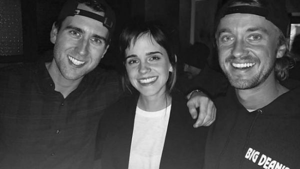 Hogwarts reunion: Harry Potter stars Tom Felton, Emma Watson and Matthew Lewis reunited in an Instagram snap posted by Tom on Monday (Source: Tom Felton - Instagram)